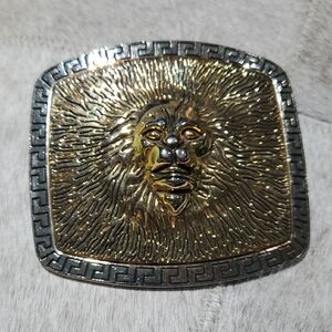 Vintage Gorgeous Vibrant Bold Gold Lion  and Silver Trim Belt Buckle